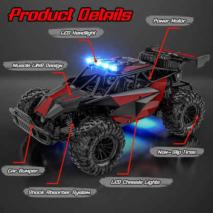 Remote Control Car, 2.4Ghz High Speed 33KM/H RC Cars Toys, 1:12 Monster RC Truck off Road with LED Headlight and Rechargeable Battery Gifts for Adults Boys 8-12