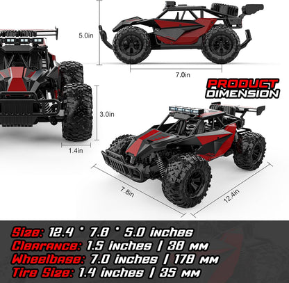 Remote Control Car, 2.4Ghz High Speed 33KM/H RC Cars Toys, 1:12 Monster RC Truck off Road with LED Headlight and Rechargeable Battery Gifts for Adults Boys 8-12